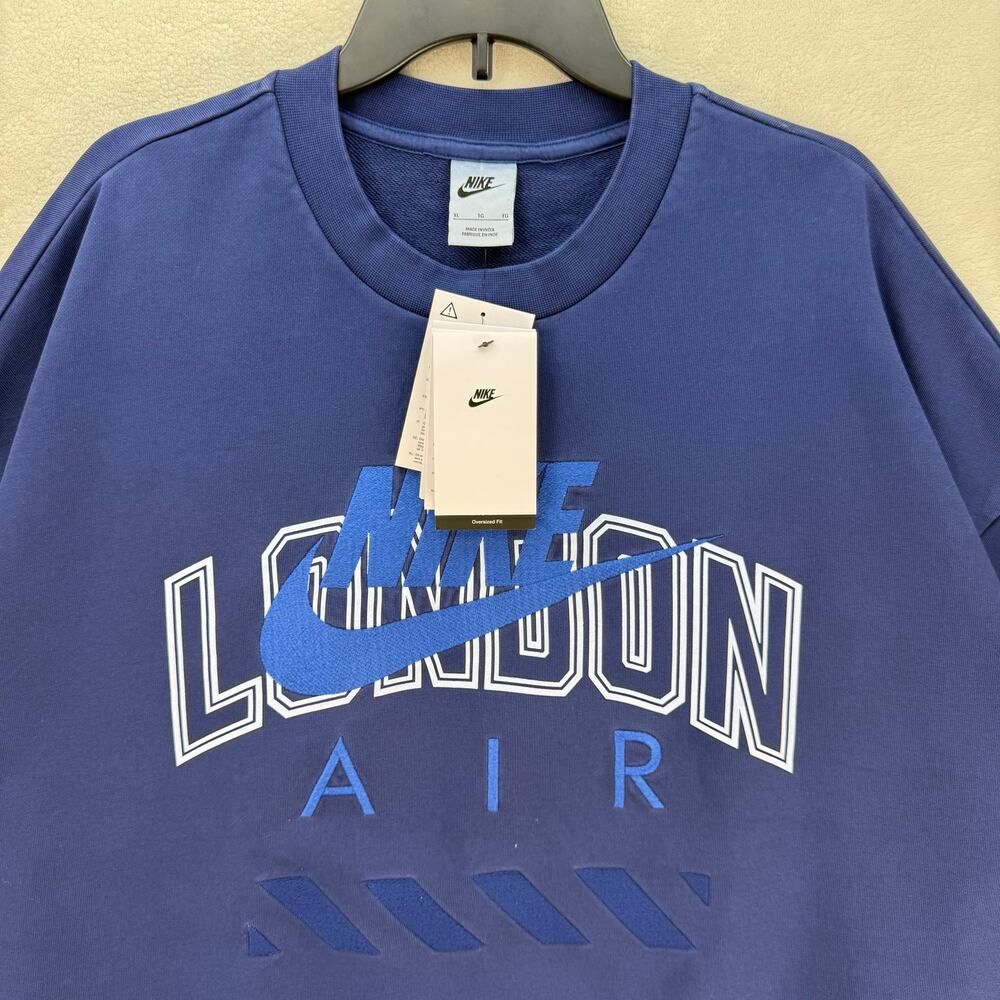 NIKE AIR "LONDON" XL CREWNECK SWEATSHIRT OVERSIZED SWEATSHIRT HQ1099-492 NAVY - Picture 2 of 6